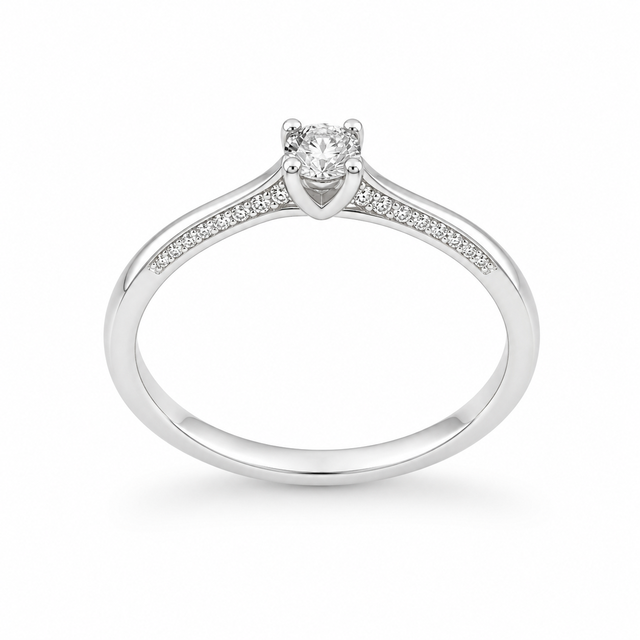 Fico Gioielli - Anello solitario con pavé in Oro Bianco 18 KT con Diamanti