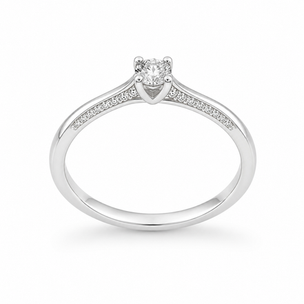 Fico Gioielli - Anello solitario con pavé in Oro Bianco 18 KT con Diamanti