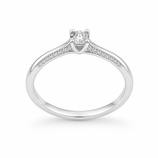 Fico Gioielli - Anello solitario con pavé in Oro Bianco 18 KT con Diamanti