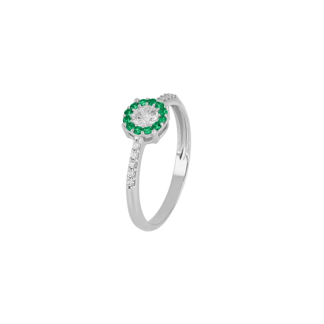igold - Anello in Oro 375% 9kt con Zircone Centrale e Corona di Zirconi Verdi
