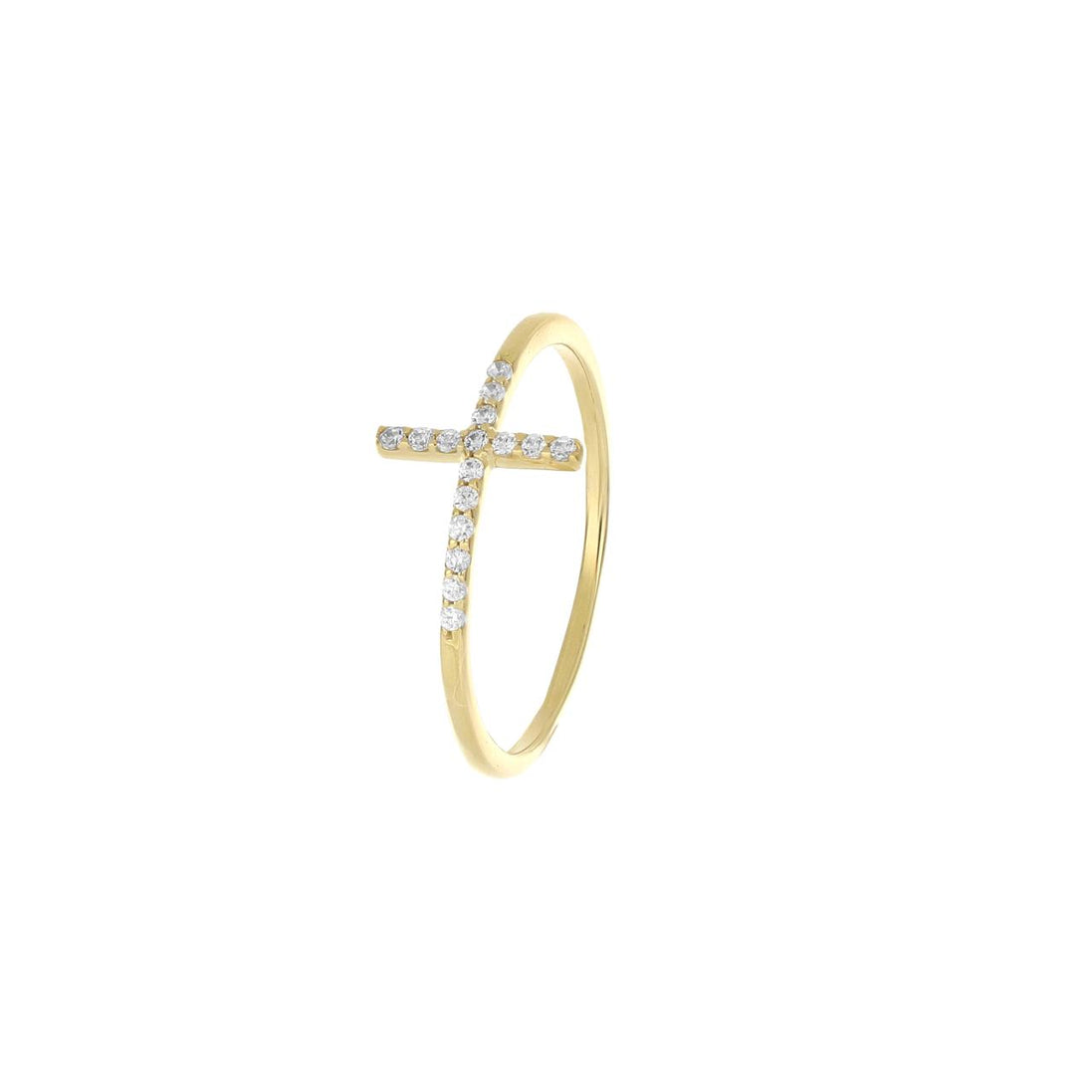 igold - Anello con Croce Zirconata in Oro 375% 9kt