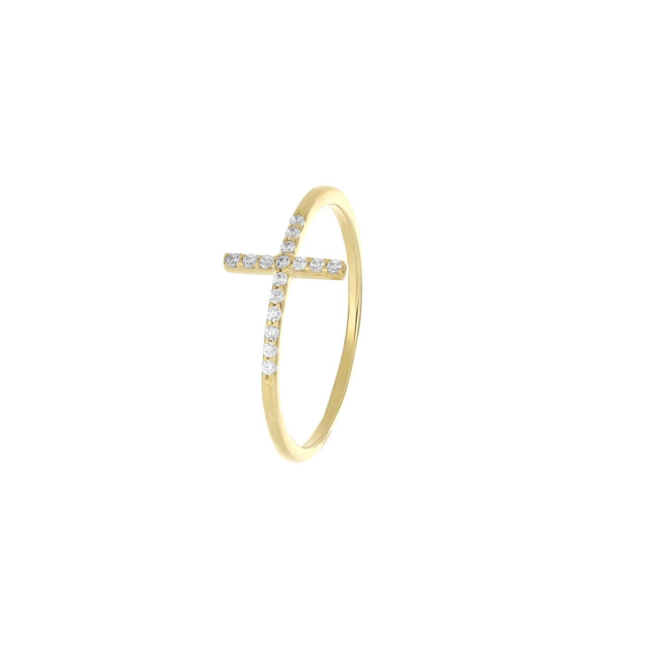 igold - Anello con Croce Zirconata in Oro 375% 9kt