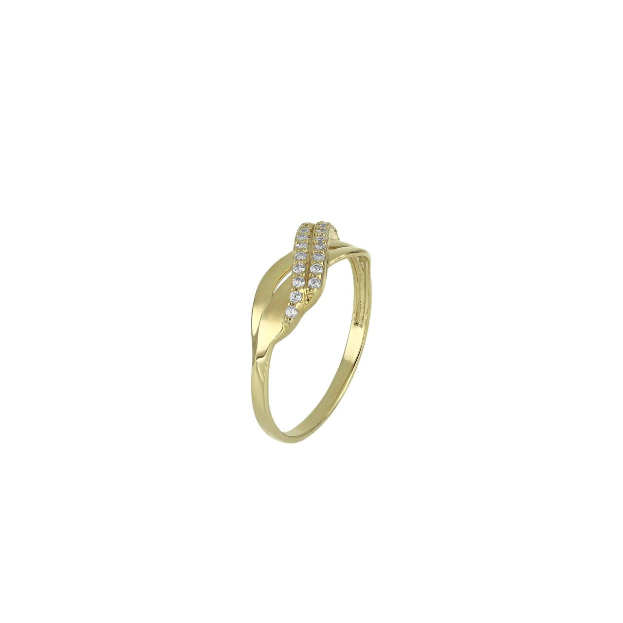 igold - Anello in Oro 375% 9Kt con Design Intrecciato e Zirconi