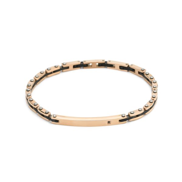 ABR674N Bracciale in oro rosa con maglie centrali neree modulo con zircone