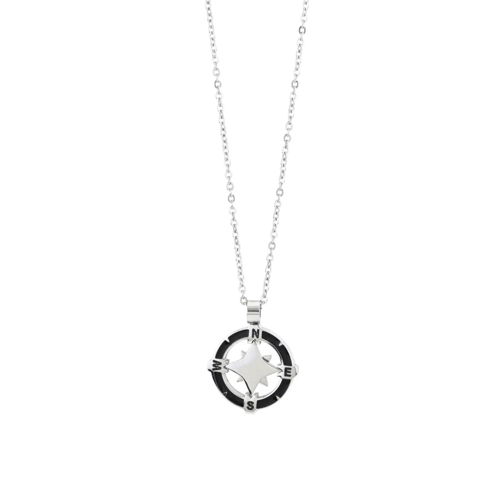 AGR241 Collana con doppia rosa dei venti e punti cardinali