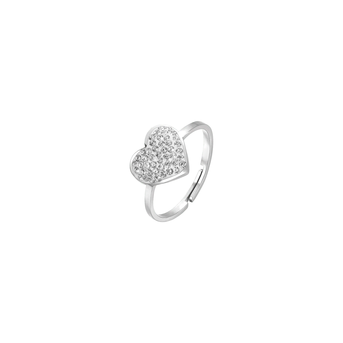 LUCA BARRA - ANELLO DONNA IN ACCIAIO CON CUORE E CRISTALLI BIANCHI