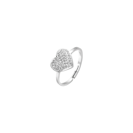 LUCA BARRA - ANELLO DONNA IN ACCIAIO CON CUORE E CRISTALLI BIANCHI