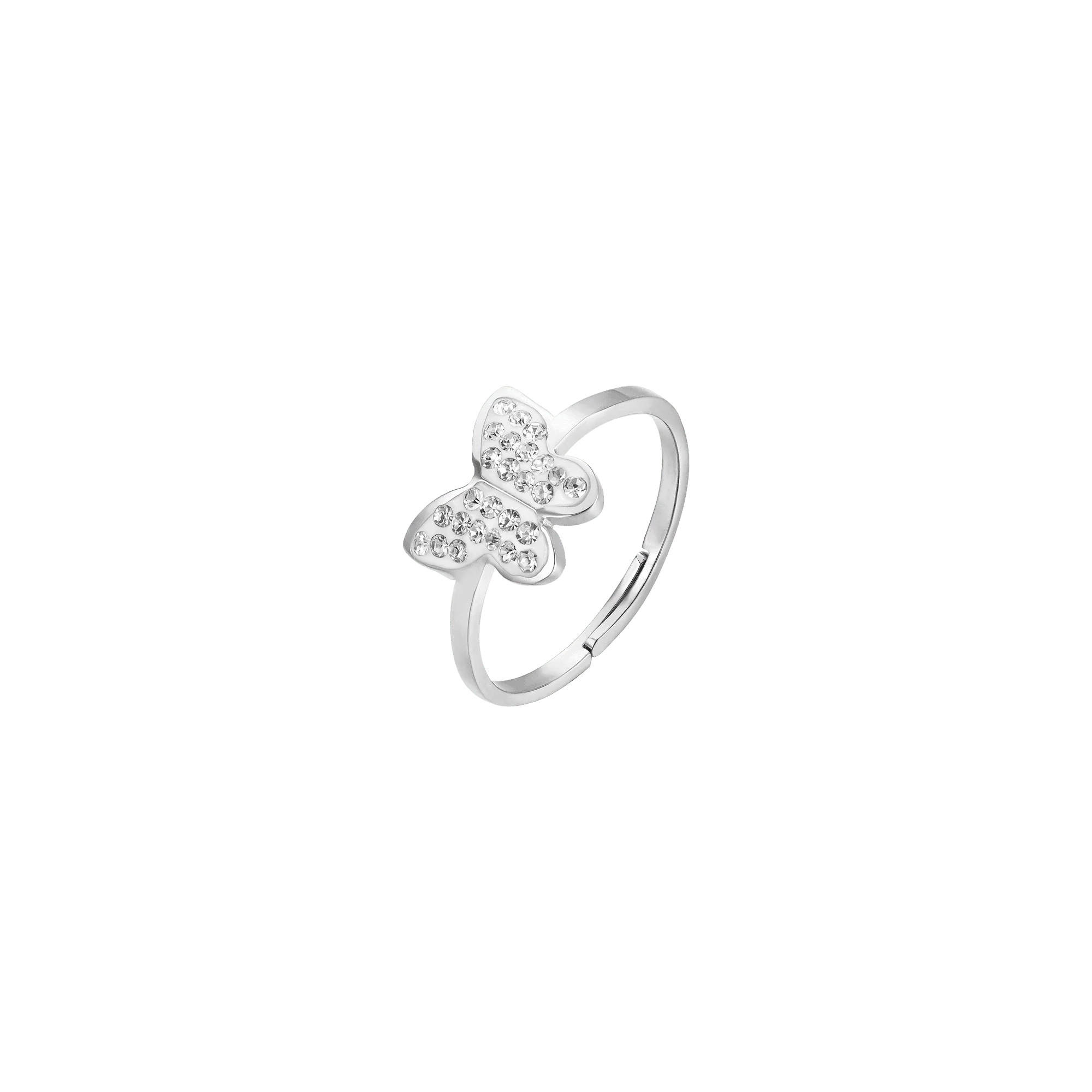 LUCA BARRA - ANELLO DONNA IN ACCIAIO CON FARFALLA E CRISTALLI BIANCHi