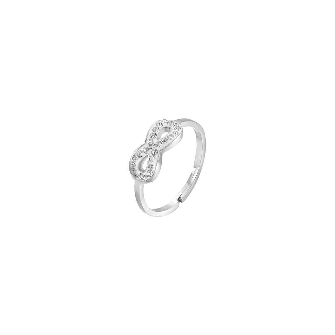LUCA BARRA - ANELLO DONNA IN ACCIAIO CON INFINITO E CRISTALLI BIANCHI