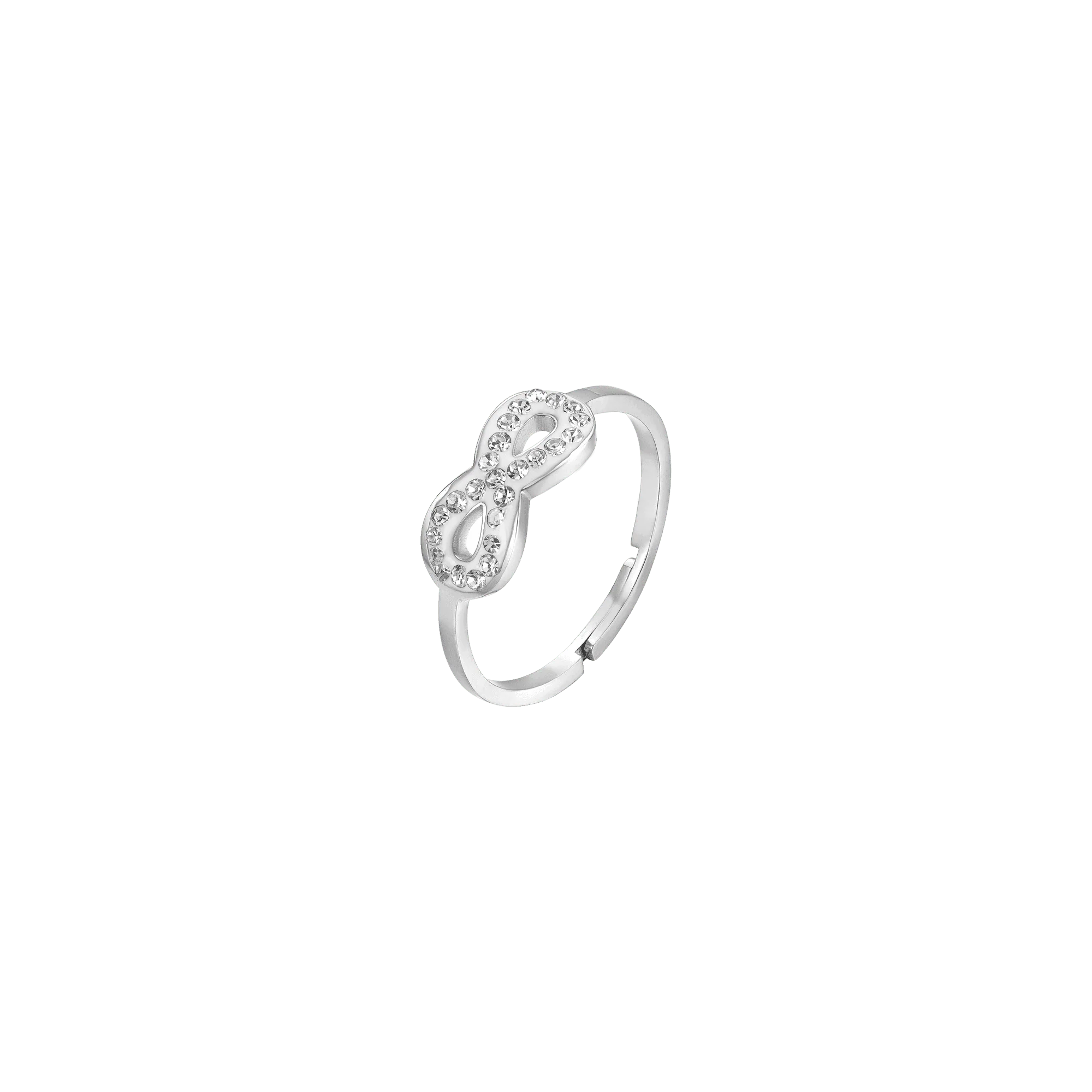 LUCA BARRA - ANELLO DONNA IN ACCIAIO CON INFINITO E CRISTALLI BIANCHI