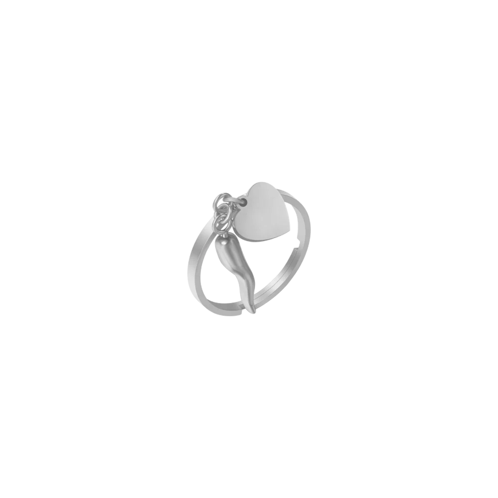 LUCA BARRA - ANELLO DONNA IN ACCIAIO CON CUORE E CORNO