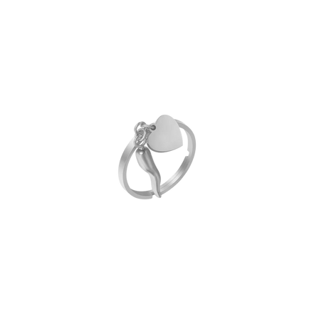 LUCA BARRA - ANELLO DONNA IN ACCIAIO CON CUORE E CORNO