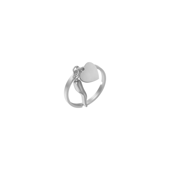 LUCA BARRA - ANELLO DONNA IN ACCIAIO CON CUORE E CORNO