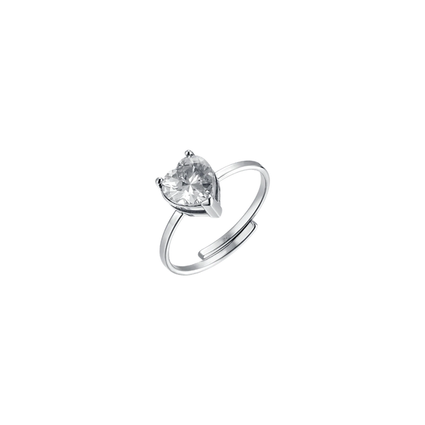 LUCA BARRA - ANELLO DONNA IN ACCIAIO CON CRISTALLO BIANCO A FORMA DI CUORE