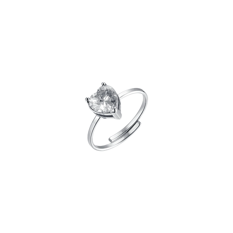 LUCA BARRA - ANELLO DONNA IN ACCIAIO CON CRISTALLO BIANCO A FORMA DI CUORE