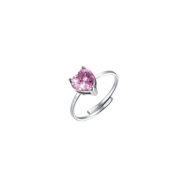 luca barra - ANELLO DONNA IN ACCIAIO CON CRISTALLO ROSA A FORMA DI CUORE
