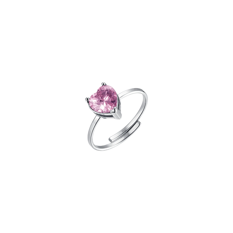 luca barra - ANELLO DONNA IN ACCIAIO CON CRISTALLO ROSA A FORMA DI CUORE