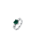LUCA BARRA - ANELLO DONNA IN ACCIAIO CON CRISTALLI BIANCHI E CUORE CRISTALLO VERDE
