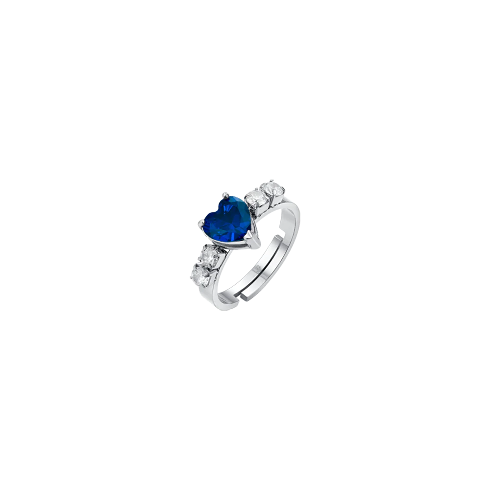 luca barra - ANELLO DONNA IN ACCIAIO CON CRISTALLI BIANCHI E CUORE CRISTALLO BLU