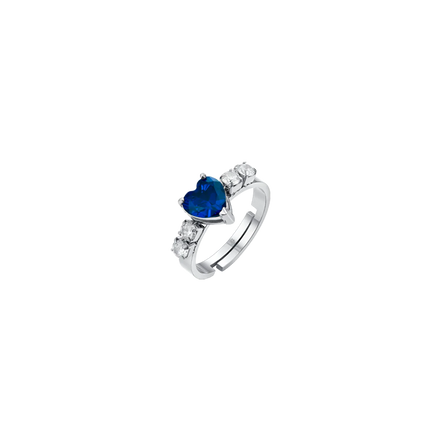 luca barra - ANELLO DONNA IN ACCIAIO CON CRISTALLI BIANCHI E CUORE CRISTALLO BLU