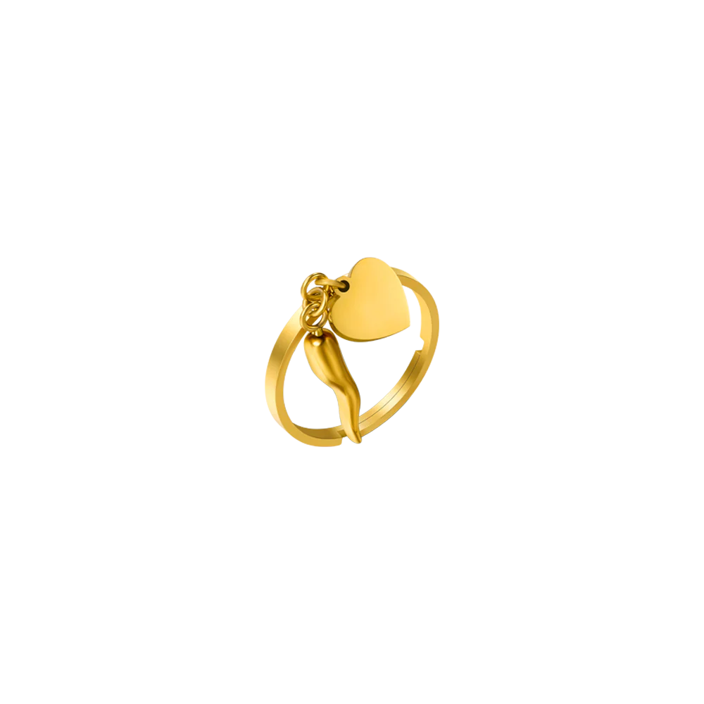 LUCA BARRA - ANELLO DONNA IN ACCIAIO IP GOLD CON CORNO E CUORE