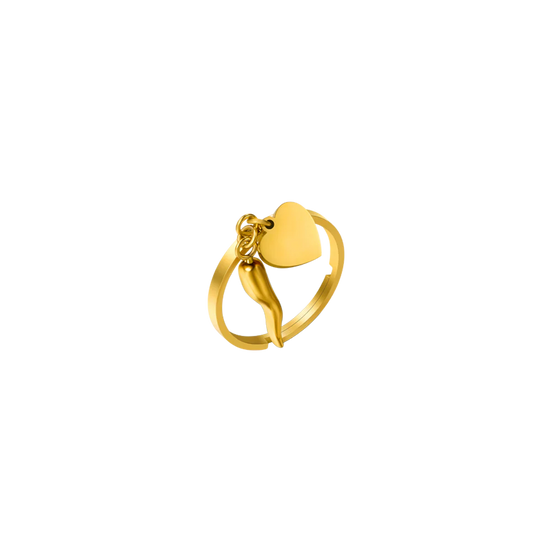 LUCA BARRA - ANELLO DONNA IN ACCIAIO IP GOLD CON CORNO E CUORE