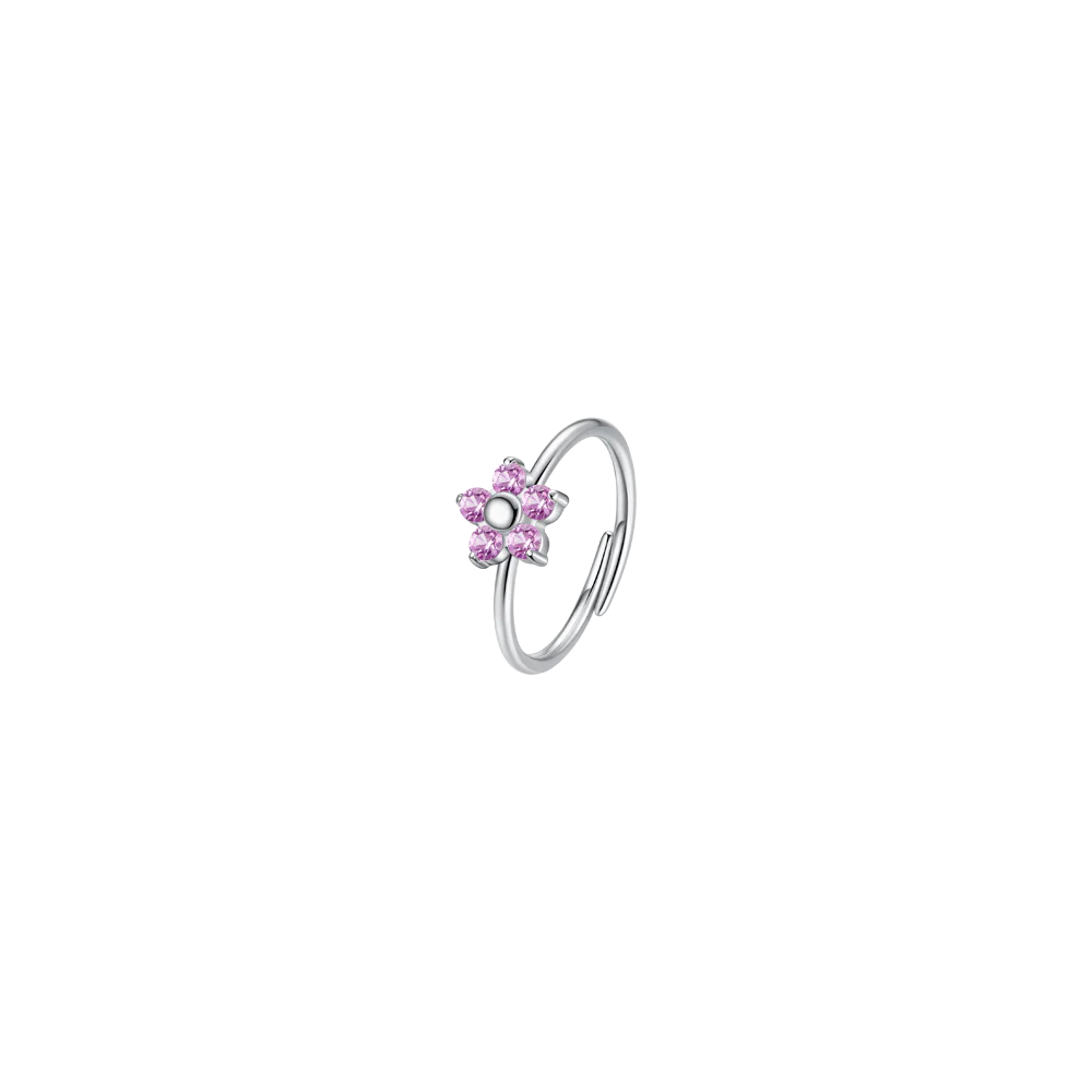 luca barra - ANELLO DONNA IN ACCIAIO CON FIORE E ZIRCONI BIANCHI ROSA