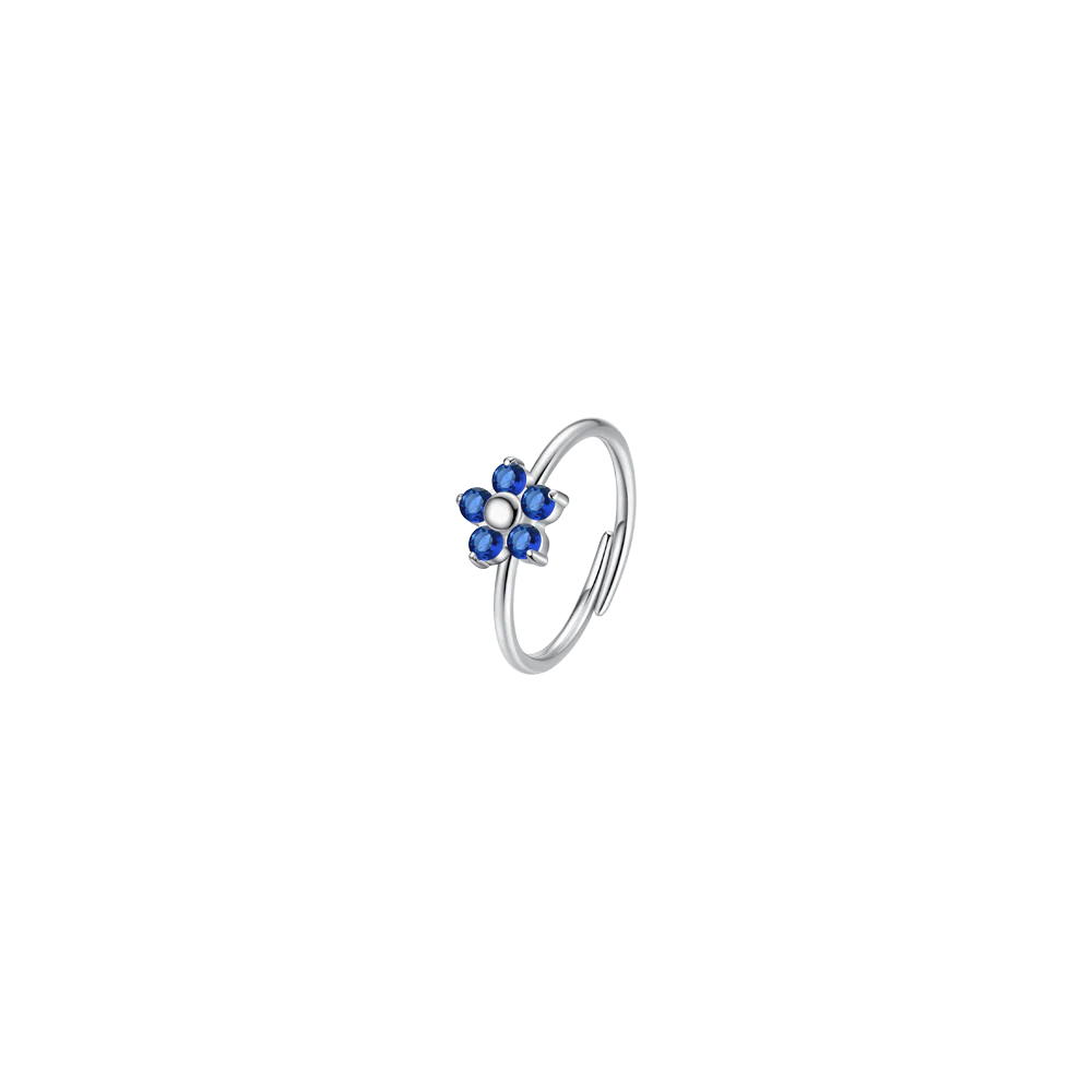 LUCA BARRA - ANELLO DONNA IN ACCIAIO CON FIORE E ZIRCONI BLU