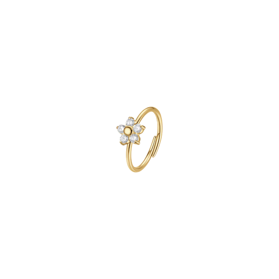 luca barra - ANELLO DONNA IN ACCIAIO COLORE ORO CON FIORE E ZIRCONI BIANCHI
