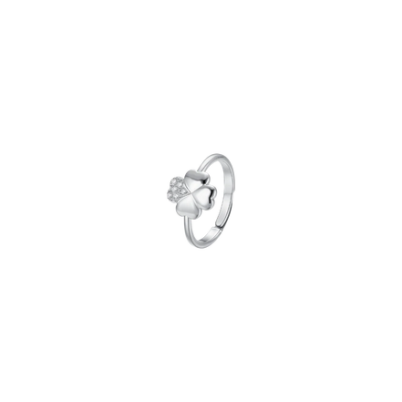 luca barra - ANELLO DONNA IN ACCIAIO CON QUADRIFOGLIO E ZIRCONI BIANCHI