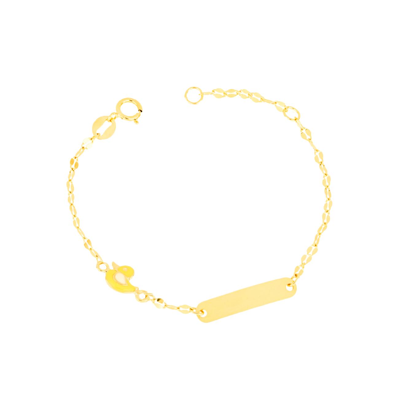 igold - Bracciale bambino con paperella smaltata e piastrina in oro giallo 375% 9 kt
