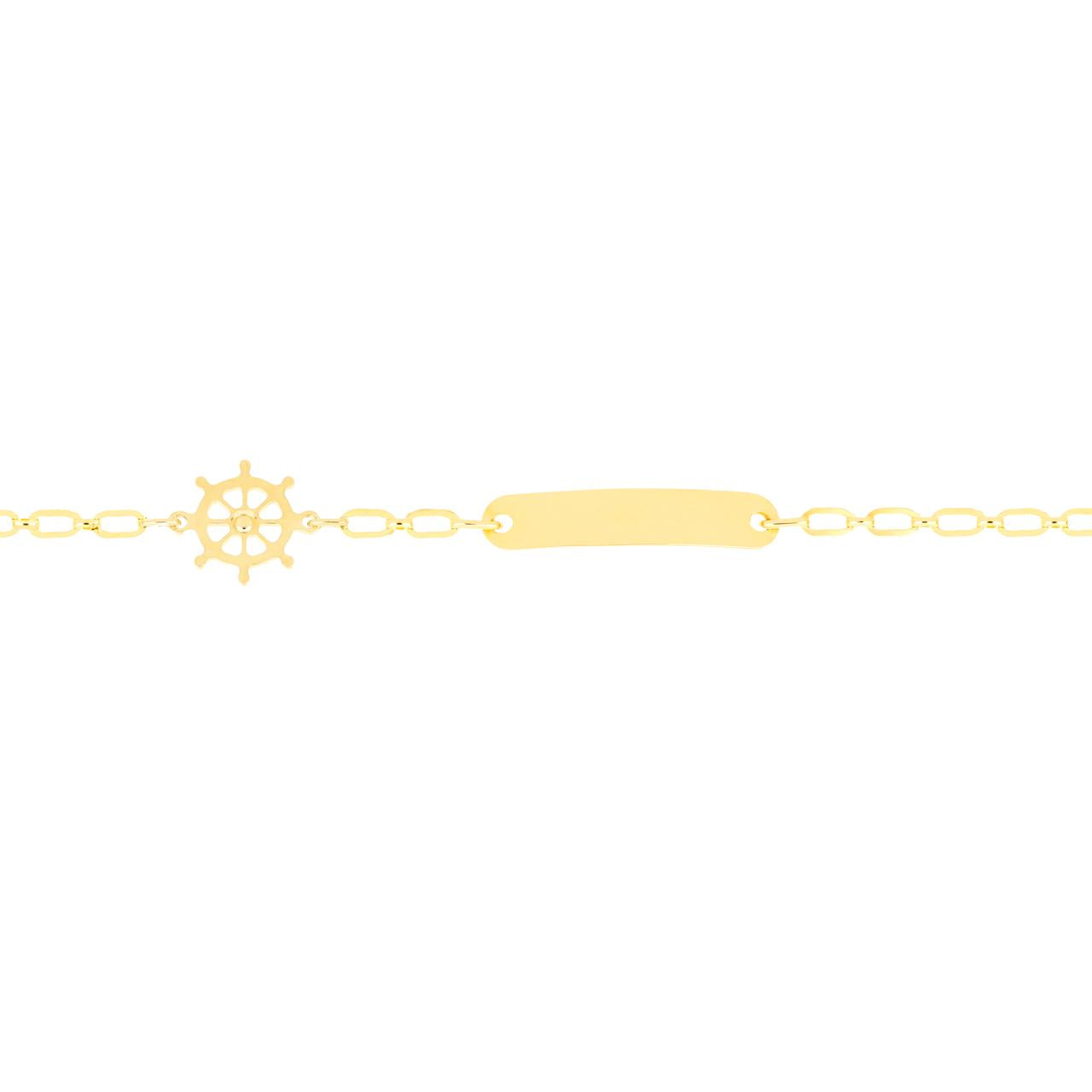 igold - Bracciale in Oro Giallo 375% 9 kt con Piastrina Liscia e Timone Nautico
