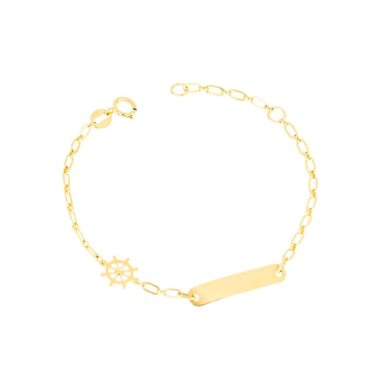 igold - Bracciale in Oro Giallo 375% 9 kt con Piastrina Liscia e Timone Nautico