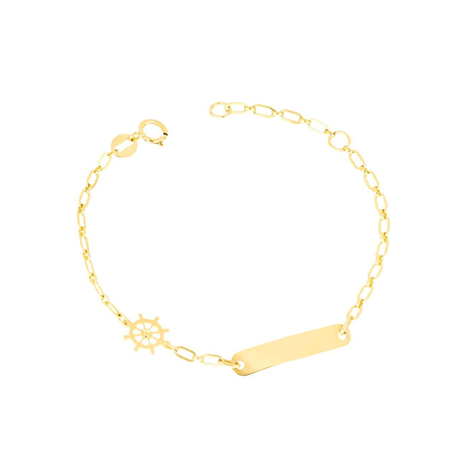igold - Bracciale in Oro Giallo 375% 9 kt con Piastrina Liscia e Timone Nautico