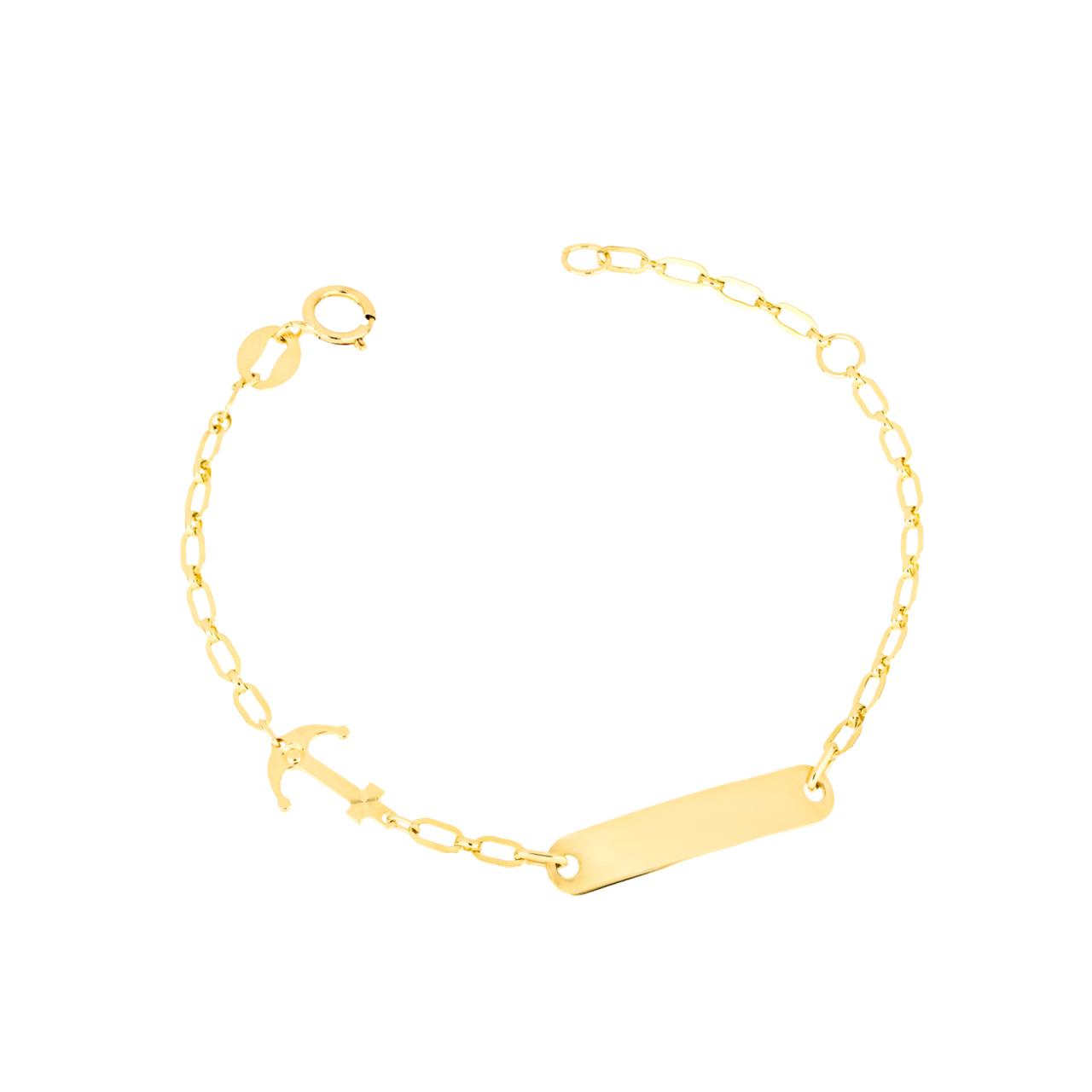 igold - Bracciale  in Oro Giallo 375% 9 kt con Ancora e Piastrina