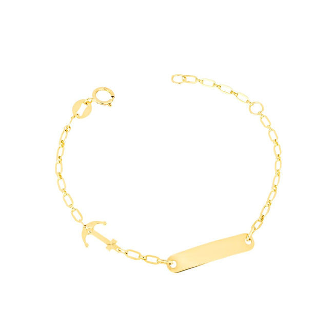 igold - Bracciale  in Oro Giallo 375% 9 kt con Ancora e Piastrina