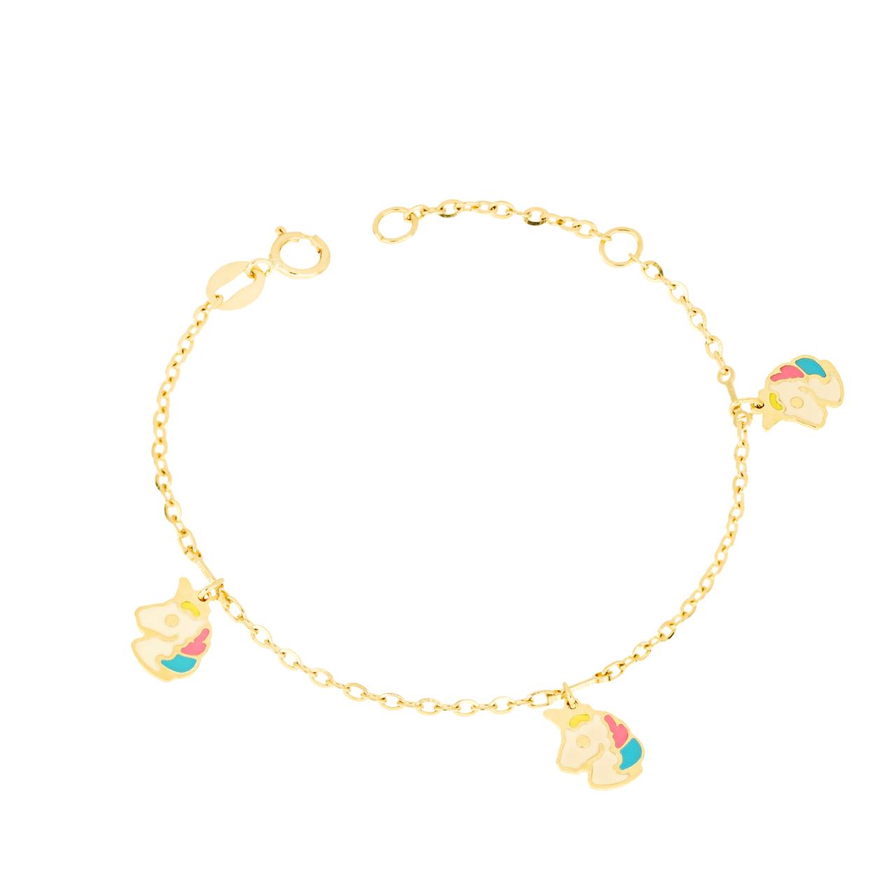 igold - Bracciale Bambino in Oro 375% 9 kt con Unicorni Smaltati