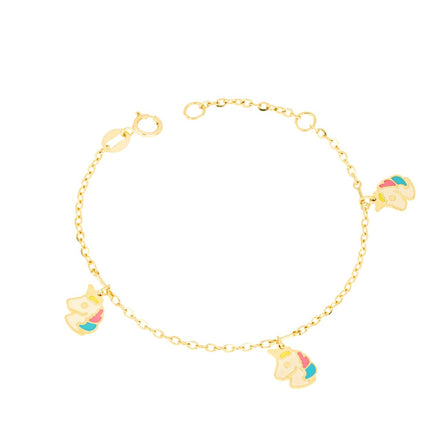 igold - Bracciale Bambino in Oro 375% 9 kt con Unicorni Smaltati