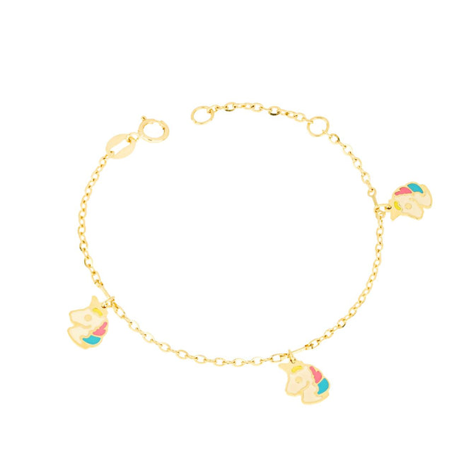 igold - Bracciale Bambino in Oro 375% 9 kt con Unicorni Smaltati