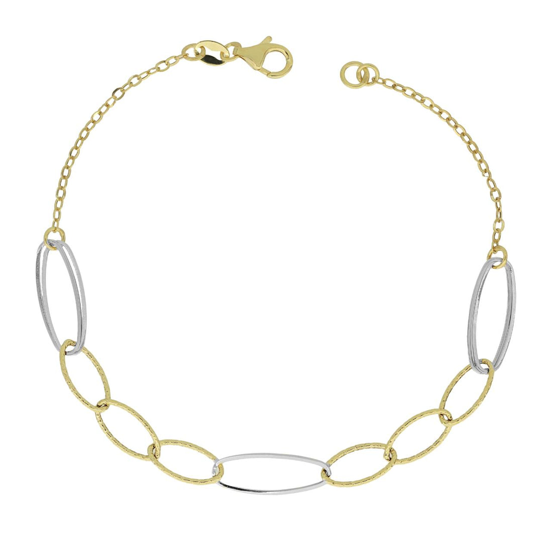 igold - Bracciale a Maglie Ovali Bicolore in Oro Giallo e Bianco 9 kt