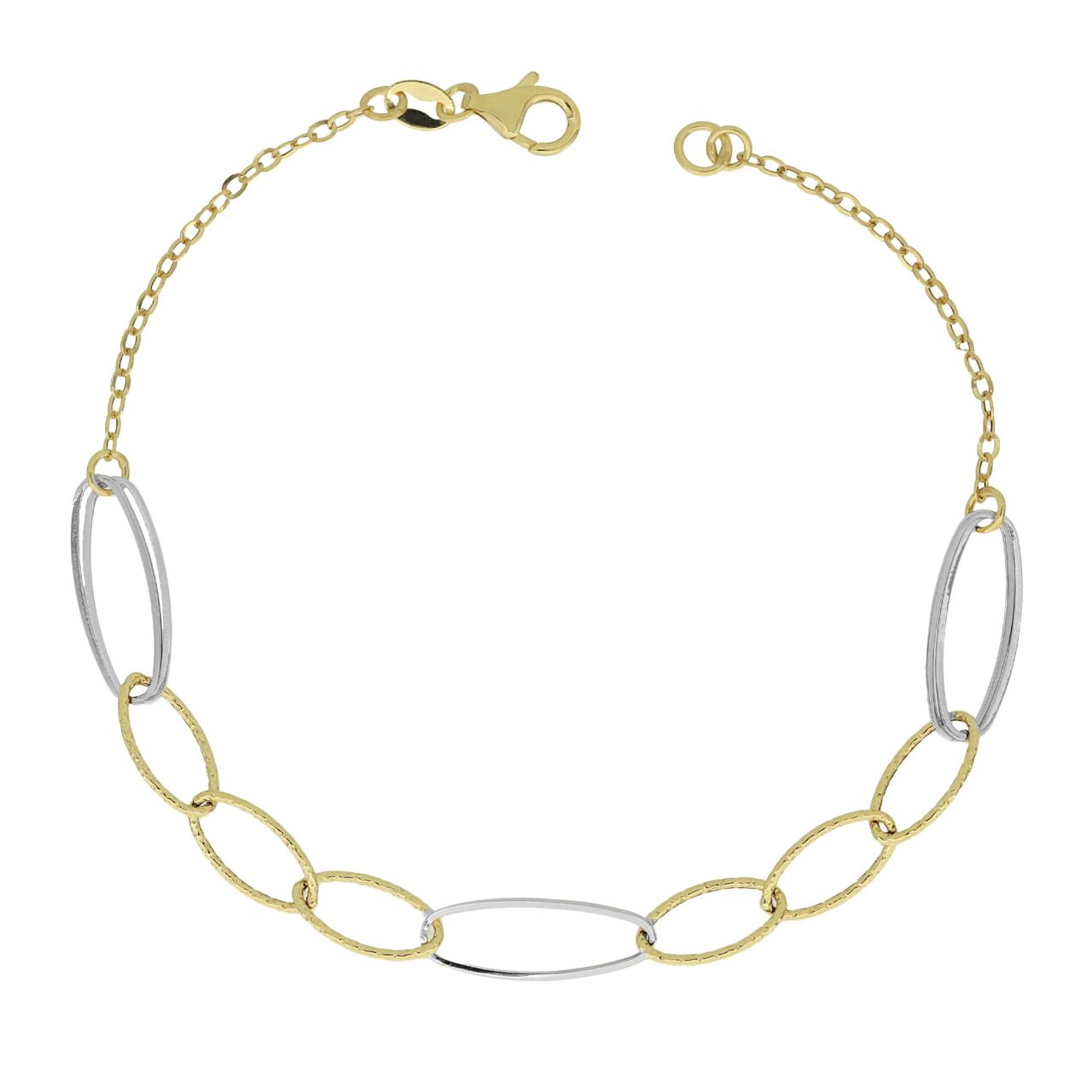 igold - Bracciale a Maglie Ovali Bicolore in Oro Giallo e Bianco 9 kt
