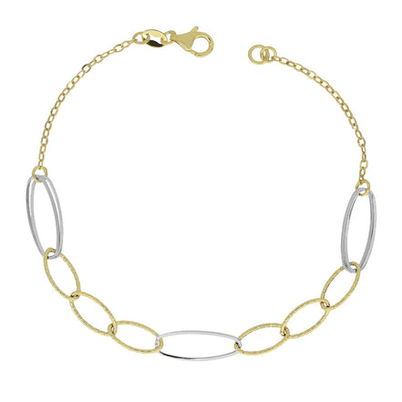 igold - Bracciale a Maglie Ovali Bicolore in Oro Giallo e Bianco 9 kt