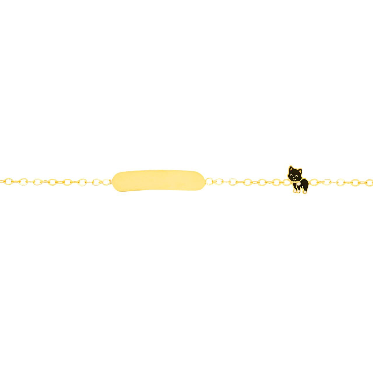 igold - Bracciale con Targhetta e Gattino Smaltato in Oro Giallo 375% 9 kt