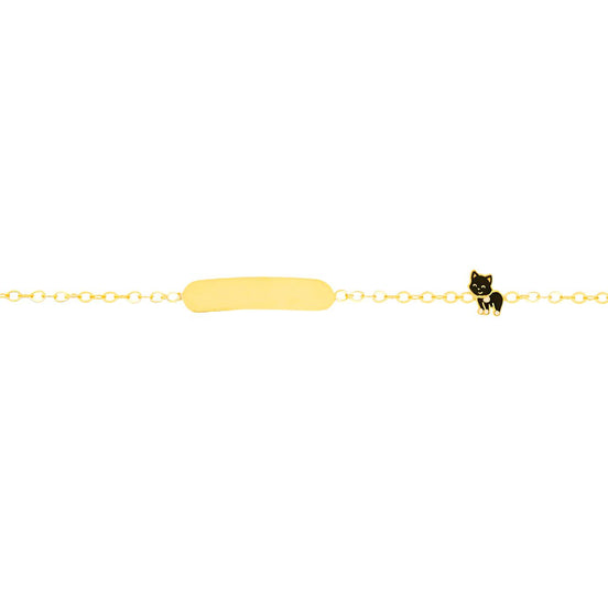 igold - Bracciale con Targhetta e Gattino Smaltato in Oro Giallo 375% 9 kt