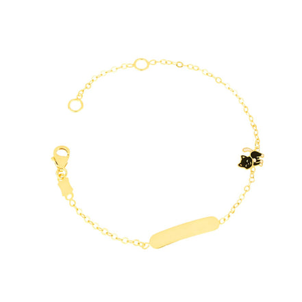 igold - Bracciale con Targhetta e Gattino Smaltato in Oro Giallo 375% 9 kt