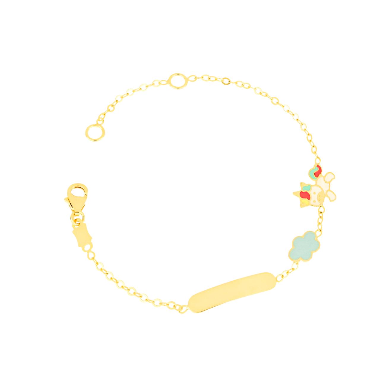 igold - Bracciale con piastrina e unicorno smaltato in oro giallo 375% 9 kt