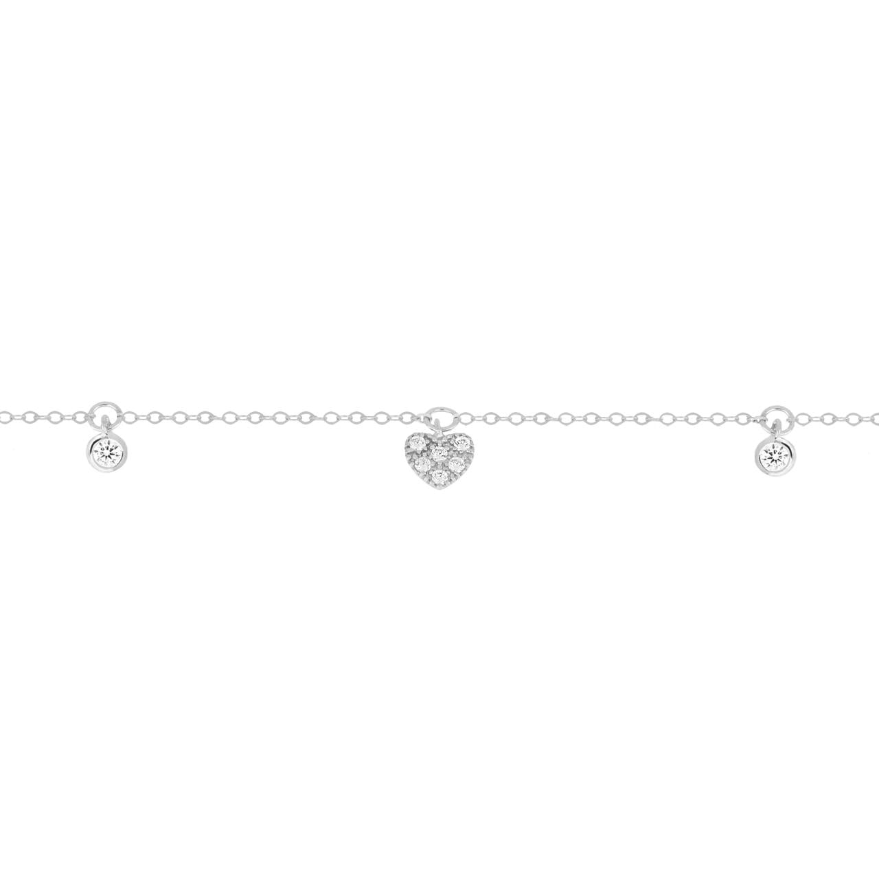 igold - Bracciale Donna in Oro Bianco 375% 9 kt con Cuore e Zirconi