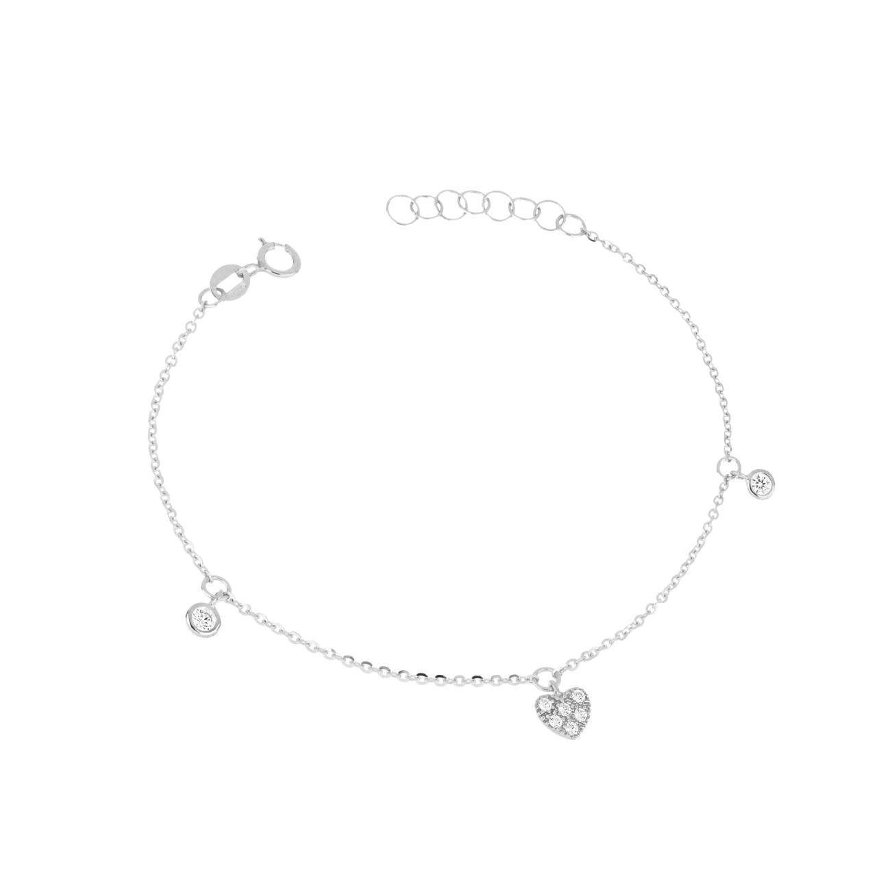 igold - Bracciale Donna in Oro Bianco 375% 9 kt con Cuore e Zirconi