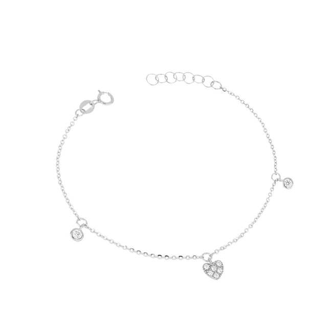 igold - Bracciale Donna in Oro Bianco 375% 9 kt con Cuore e Zirconi