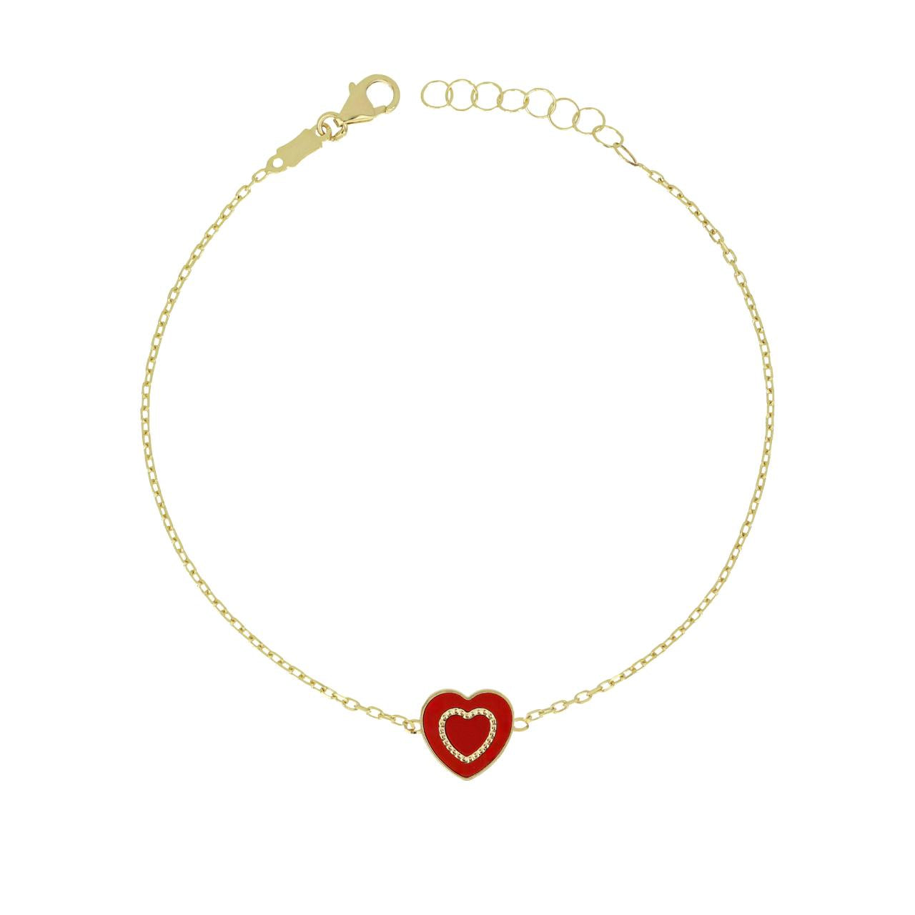 igold - Bracciale Cuore Smaltato Rosso con Zirconi in Oro Giallo 375% 9 kt